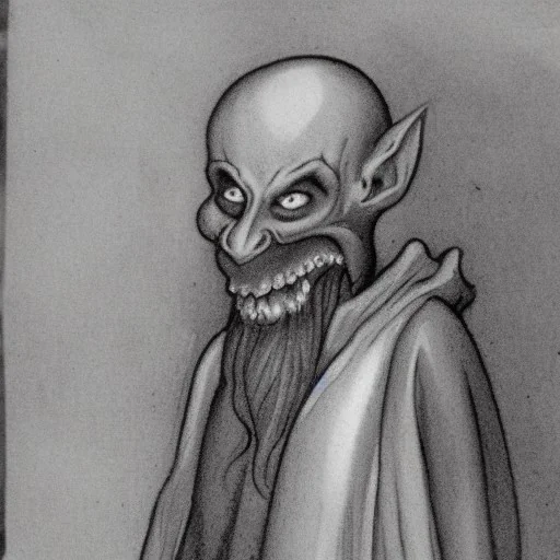 Nosferatu vampire with a tentacle beard and fangs and grey skin as a Russian Orthodox