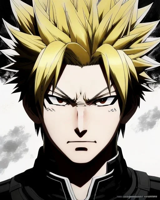 Detailed anime portrait of bakugo from my hero academia, gold hair and golden eyes, black suit, intricate details, full body portrait, keep head in frame, slight smile, black Japanese motif, concept art, highly detailed, digital painting, concept art, sharp focus, illustration, art by Yoji Shinkawa, WLOP and greg rutkowski and alphonse mucha and artgerm and yanjun Chen and Junji ito and Makoto Shinkai, HDR, octane render