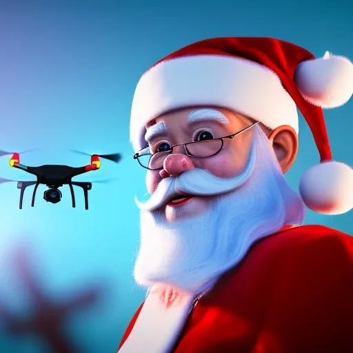 Drone kullanan noel baba, octane render 8k --ar 1:1