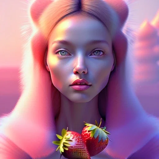 pixar style,realistic painting of a beautiful girl in a jar jam marmelade,volumetric blue clouds,pink sky environment and flying strawberries in background, volumetric lighting,dramatic lighting, detailed digital painting, extreme dense and fine fur, anime, ornate, colour-washed colors, elegant, small minutiae, tiny features, particulars, centered, smooth, sharp focus, renderman gofur render, 8k, uhd, detailed eyes, realistic shaded volumetric lighting,caustics,backligh