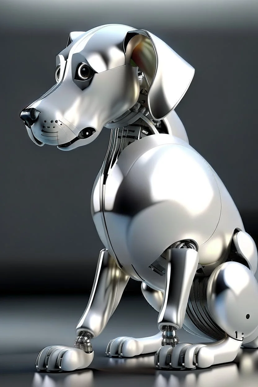 A robotic dog with an Apple logo called “iBots”, suggesting it’s made from an Apple product’s casing. Its glossy white and silver limbs are mechanically jointed, reflecting a scarabet’s anatomy. The design is a creative fusion of technology and organic form, compactly labeled “ibots.” Hyper detailled, hyper realistic, 4K, sharp render