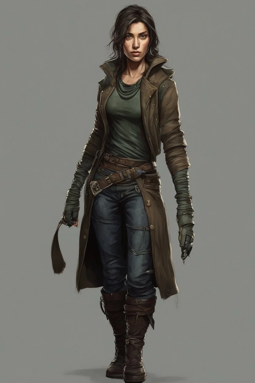 create an iconic female full body ragged rogue thief character illustration with highly detailed facial features in the art style of Thom Tenery , 8k, ArtStation, DeviantArt