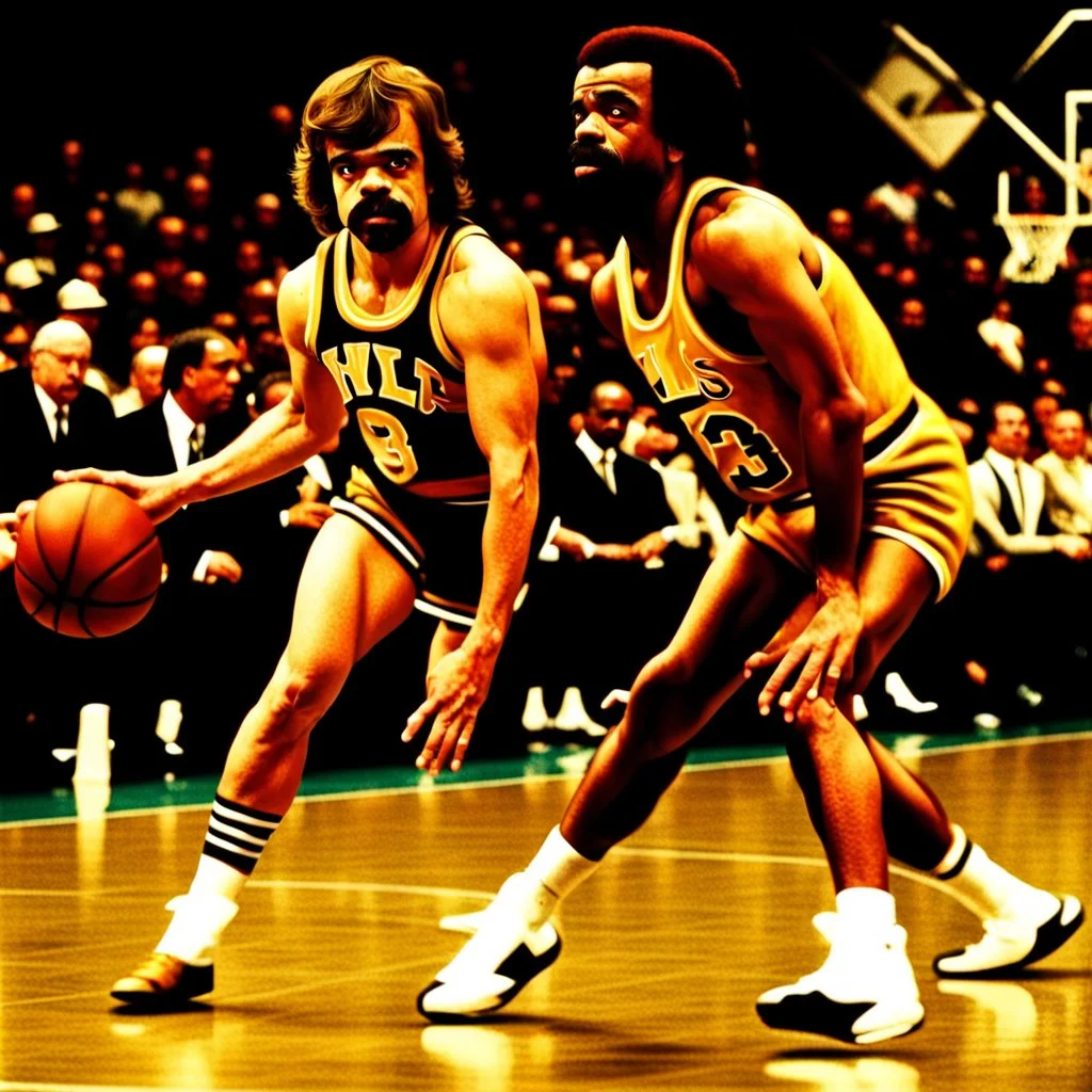 Peter Dinklage playing basketball against Wilt Chamberlain.