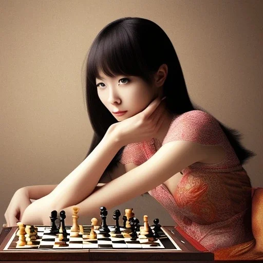 Japanese actress playing chess