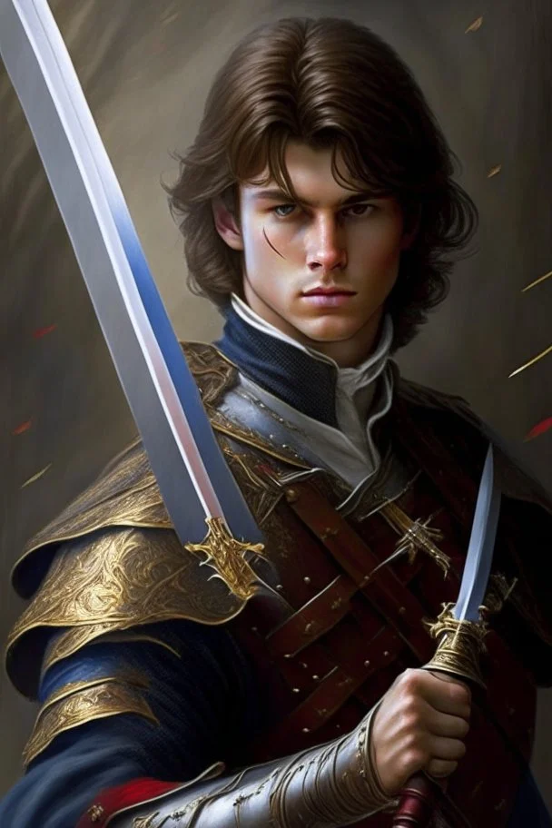 european brown hair young adult royal guard swordsman with rapier duelist