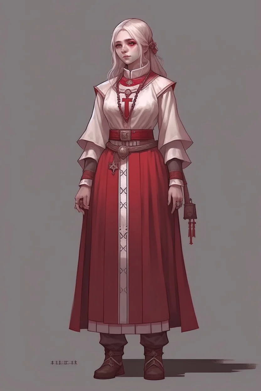 full length, 22-year old female cleric with red necklace