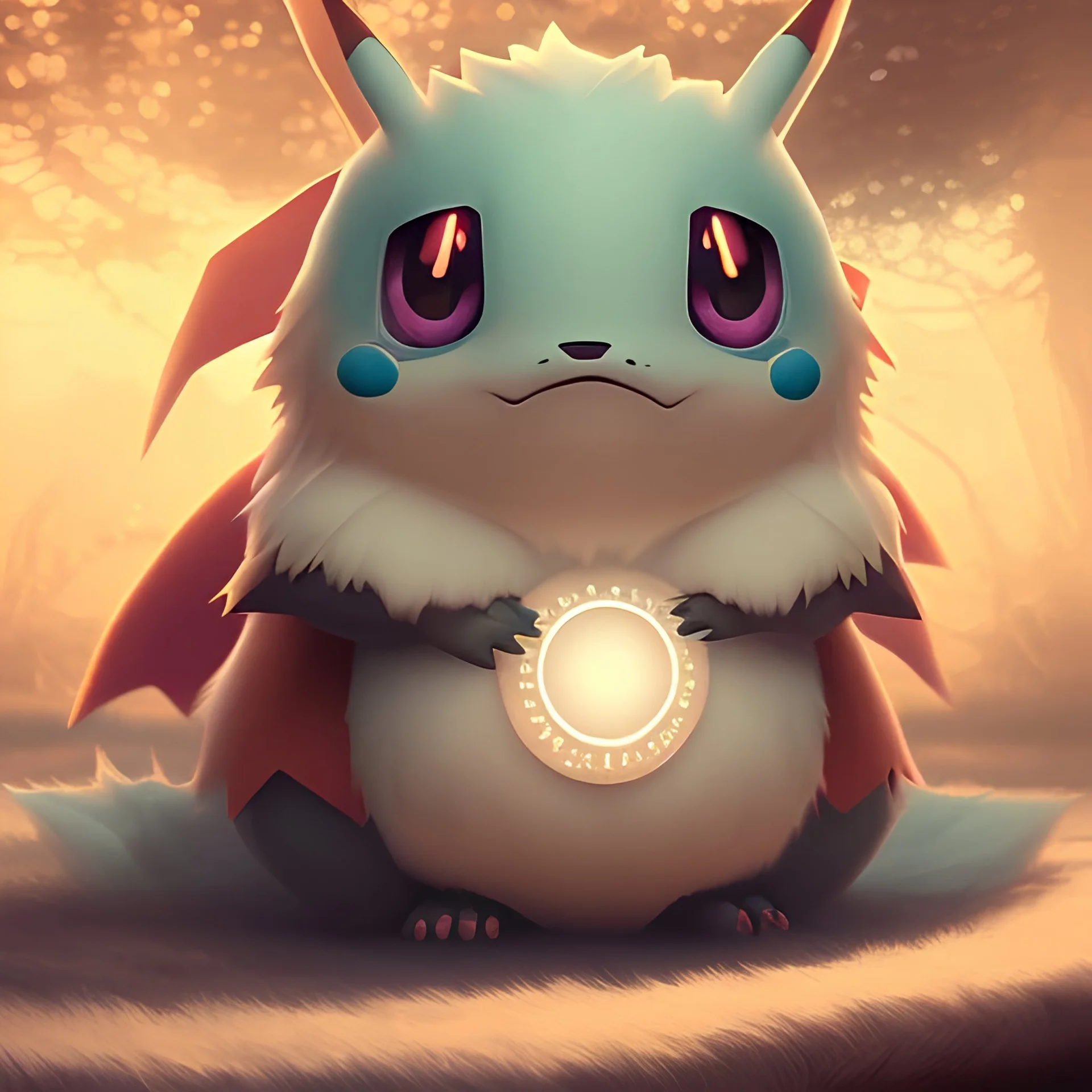 Cute Mysterious Pokémon,Ambiance dramatique, hyperrealisme, 8k, high quality, great details, within portrait, illustration