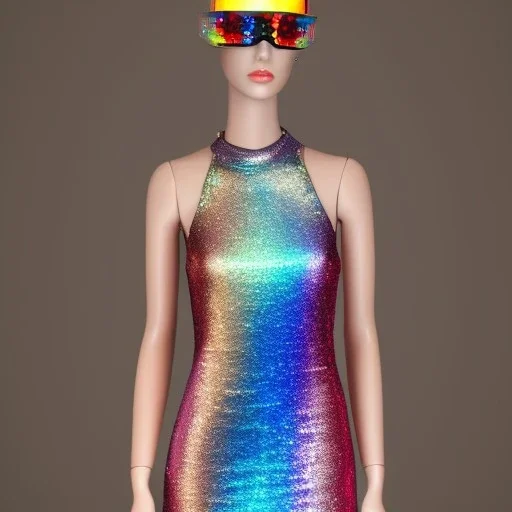 Glittery rainbow dress on mannequin