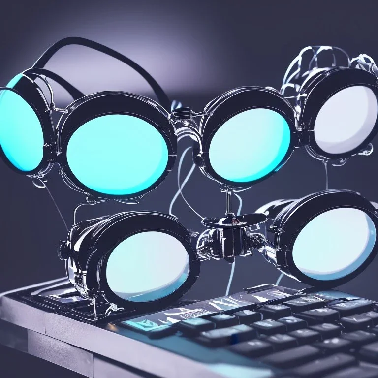 Futuristic High Tech rave glasses on a table, close shot