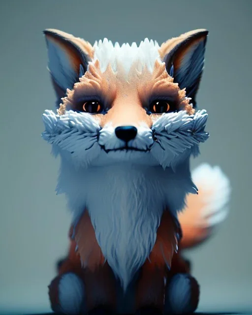 clean art of a cute fantasy fox creature made of segments of stone, soft lighting, soft pastel gradients, lisek, lis, kotek