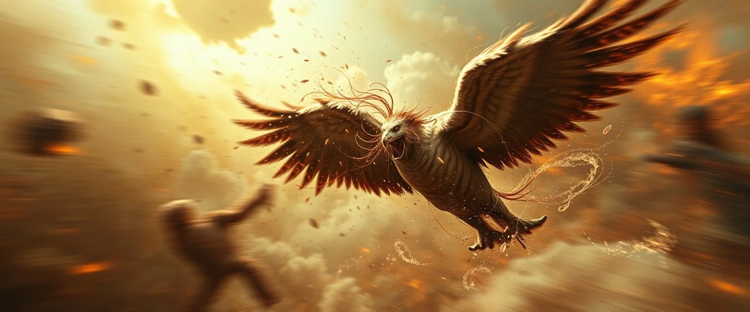 **“Flash-paintings amassed, struck by hairy gaze. Aye! Woe, behold! Oh, why reprimand? Our finest struggle ‘gainst fate’s stern hand; ’Tis work most noble, soaring and grand. Oh dreary, her fiery gaze grew somewhat hairy, And lo! The world did tremble ‘neath her stringed staring, Yet still the painted visions danced and tarried, Defying all, in bright-born light and winged daring.”** Hyper real. Glazed 3d. Motion blurred background.