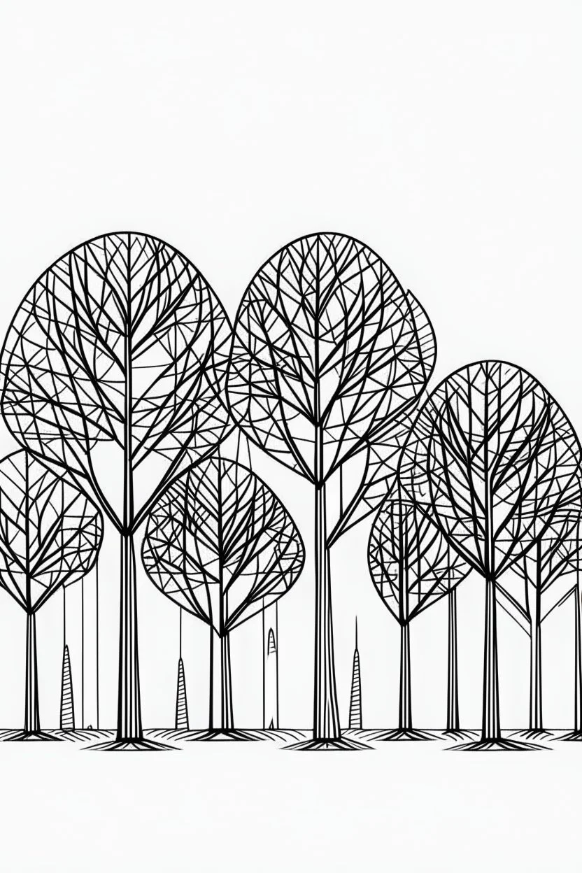 trees minimalistic, line art, background, vector, svg, coloring page, black outline on white background