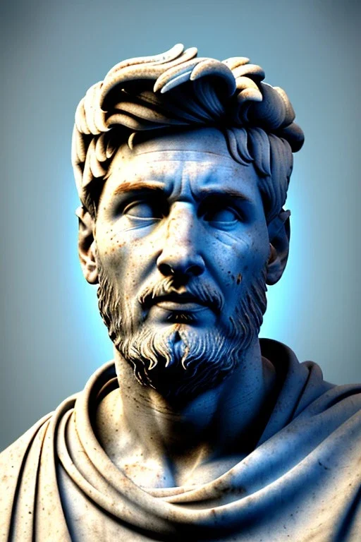 Ultra Realistic image, Roman sculpture, white marble material, Lionel Messi, gold sun radial crown, chisel style, waist up portrait, epic, celestial, cinematic lighting, God light, god rays, 4k resolution, smooth details, ornate details, soft lighting, unreal engine 5, marble background.