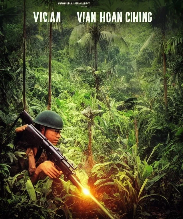 vietnam war. jungle. cd cover. bokeh. lens flare. warm lights. high detailed