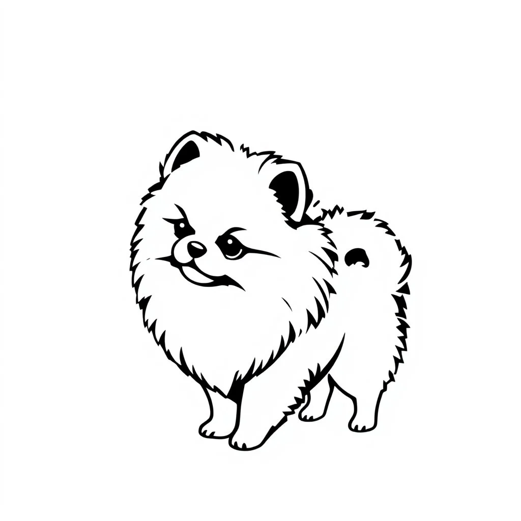 cute silhouette of a pomeranian , black on white vector