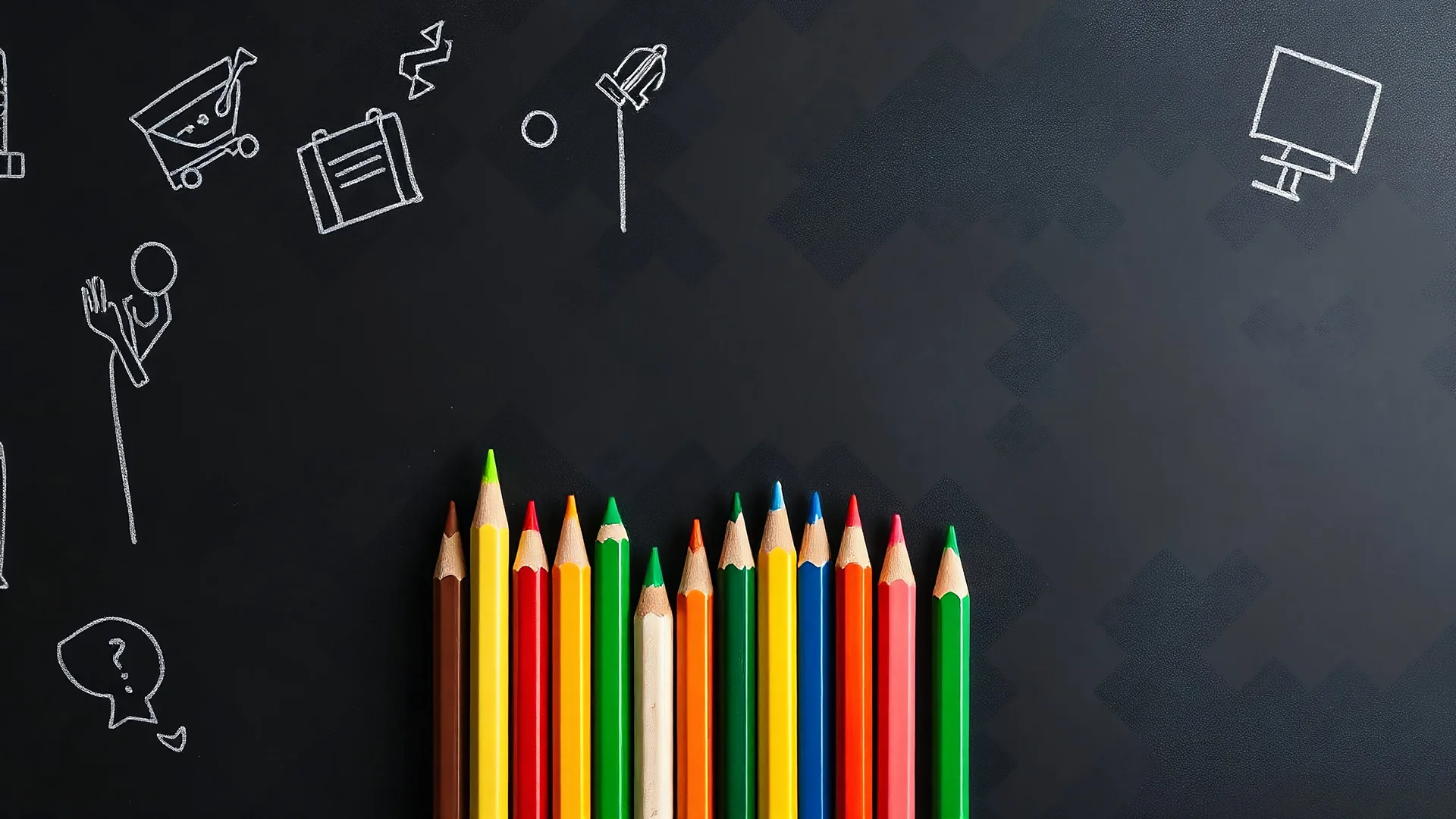 A blackboard sketch with a bunch of colored pencils in the middle of the image