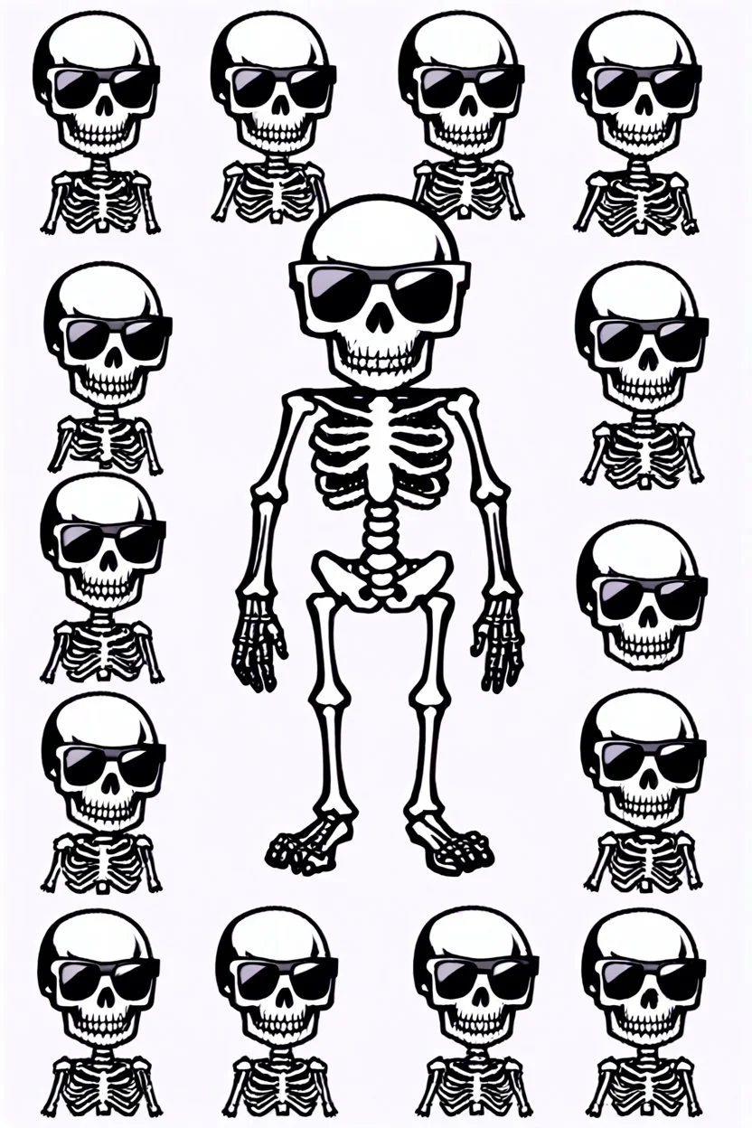 skeleton whit cool sunglasses, GG emotes, sprite sheet