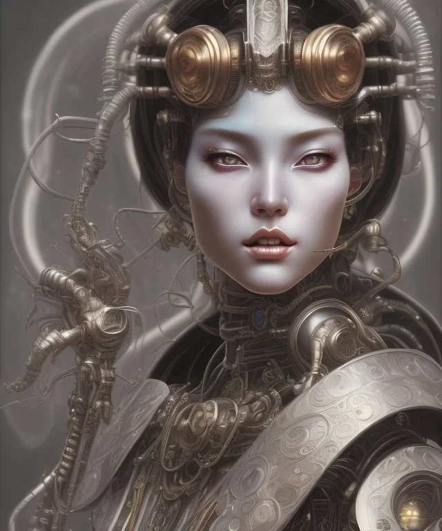 realistic detailed face portrait of one handsome futuristic geisha with element of alien cyberpunk armor by ayami kojima, amano, greg hildebrandt, alphonse mucha, and mark brooks, male, masculine, art nouveau, cyberpunk, neo - gothic, gothic, character concept design