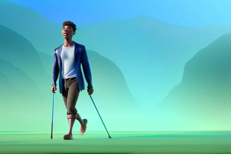 digital illustration of a blind man , holding cane, walking