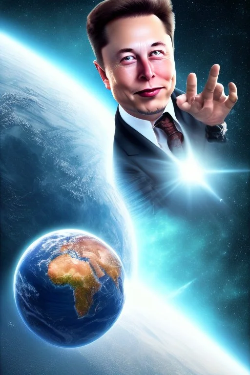 Elon musk holding planet earth in his hands and laughing