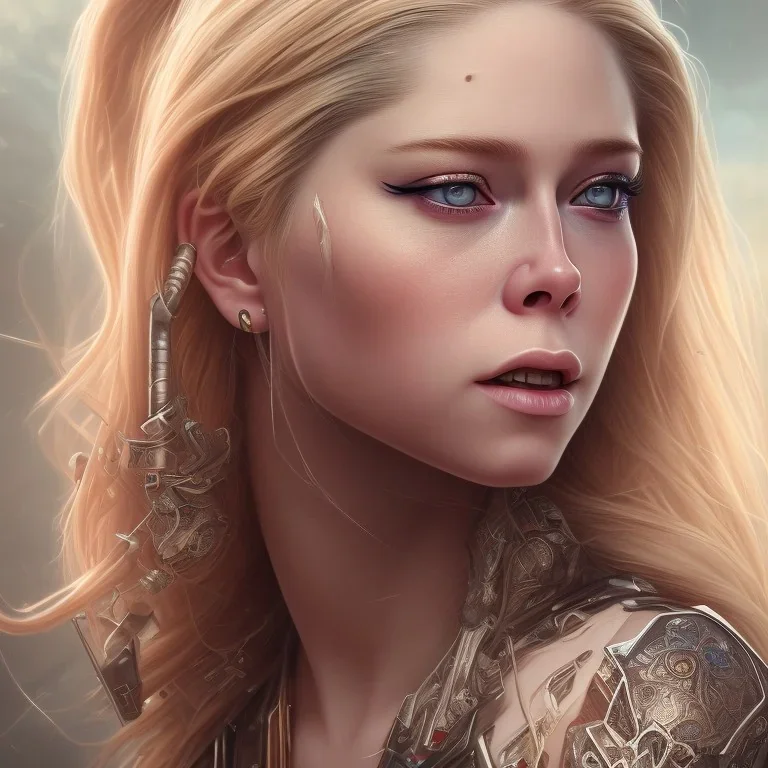 close up portrait painting of Avril lavigne, ultra realistic, concept art, intricate details, serious, highly detailed, photorealistic, octane render, 8 k, unreal engine. art by artgerm and greg rutkowski and alphonse mucha