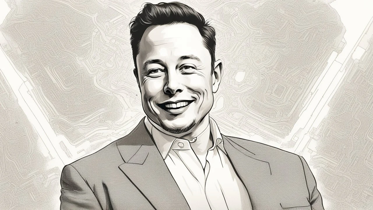 "A captivating image blending the brilliance of tech pioneer Elon Musk with cutting-edge artificial intelligence technologies. Musk is clearly visible, facing the camera with a confident smile that reflects his assurance and enthusiasm. Amidst his face's candid charm, advanced robotic elements are integrated, showcasing the synergy of human ingenuity and AI advancements. This image embodies the perfect balance between humanity and technology, echoing Musk's visionary approach to shaping the futu