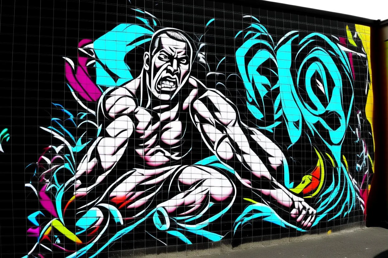 a wrestling graffiti mural wall with the word cell shading style