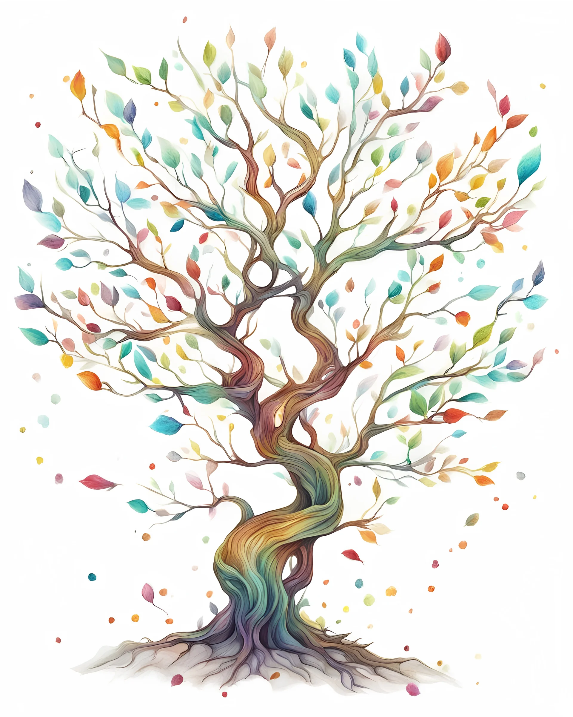 a magical colorful small tree branch, fantasy, detailed , white background, by babsdraws