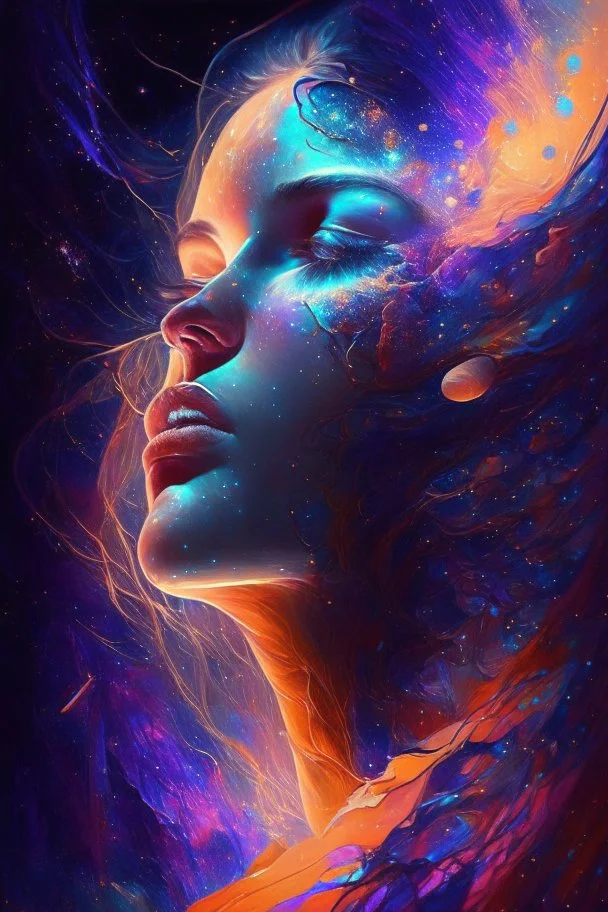 extremely beautiful art, cosmic, highly creative, rich colors, cinematic light, amazing details woman