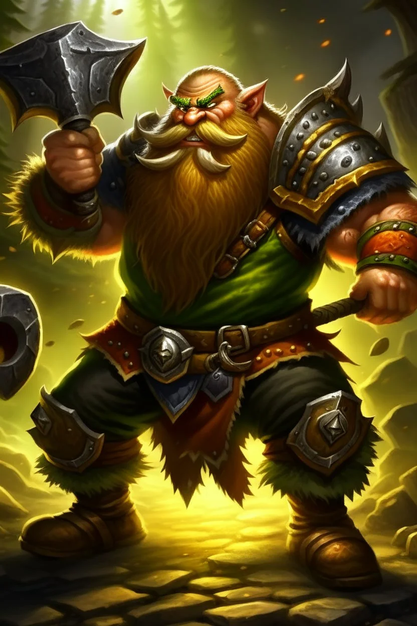 dwarf savage angry axes cleaver attack striking swinging chopping dual wielding two weapons mad consumed warcraft war knight soldier strong attacking furious wrath small silly