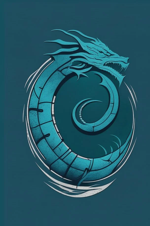 minimalist logo featuring ouroboros in a katamaran in gothic style and blue-green hues.