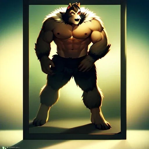 master quality, backlighting, soft lights, full body portrait, in frame, 8k, perfectly drawn face, well drawn, realistic, male, hot man, furry, shirtless, fur, fursona