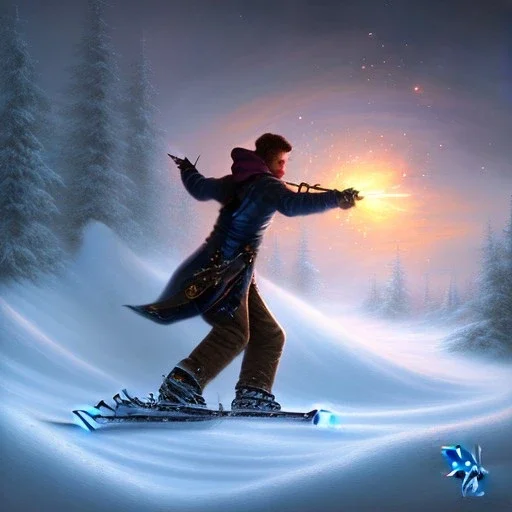 romantic fantasy spray painting, william Turner,snow boarding, big jump