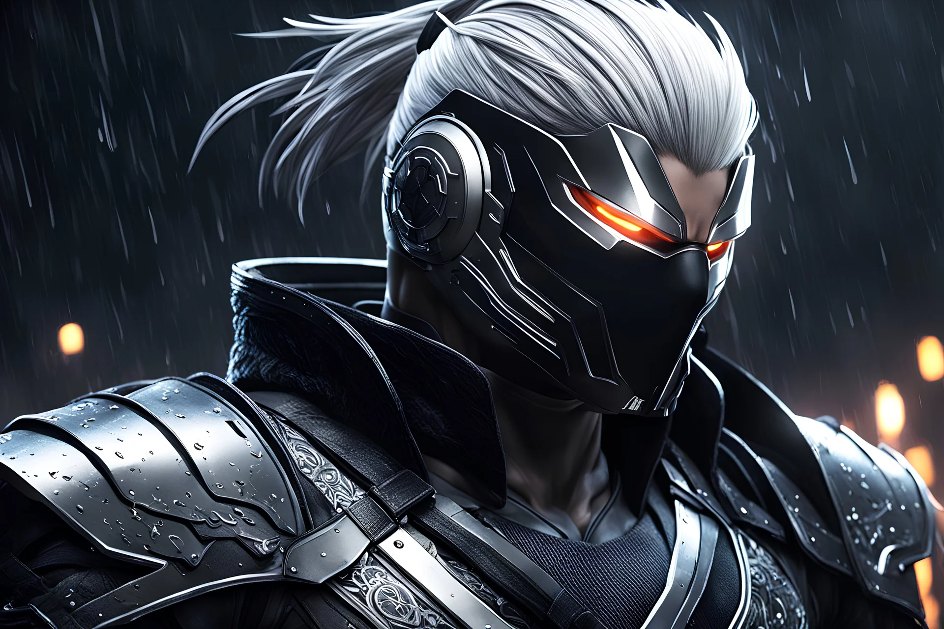 Machine venom in 8k nier automata drawing style, yasuo costume, yasuo hair, rain, neon effects, highly detailed, high details, detailed portrait, masterpiece,ultra detailed, ultra quality