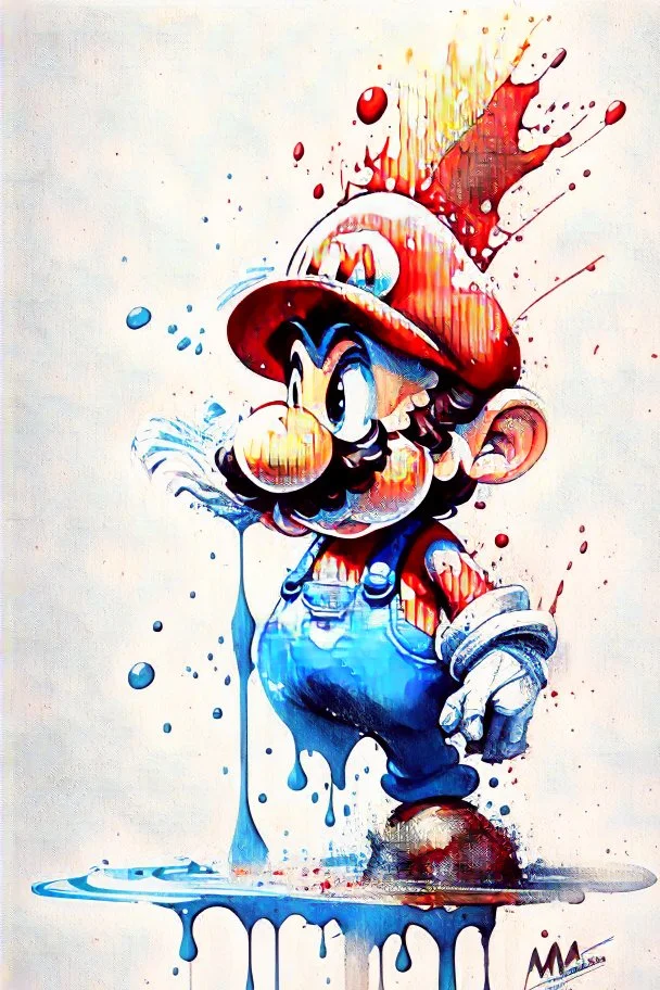 Waterbrush Mario illustration