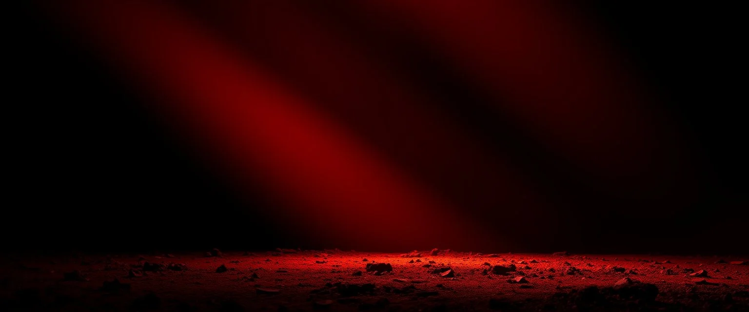 streaks of light in the background, red tones, dirt ground long bottom, dark background