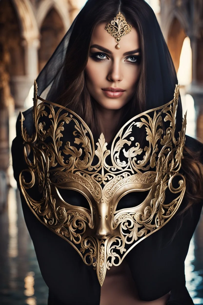 Photograph Beautiful woman wearing venice Metal Mask Carving Art,Fashion Style