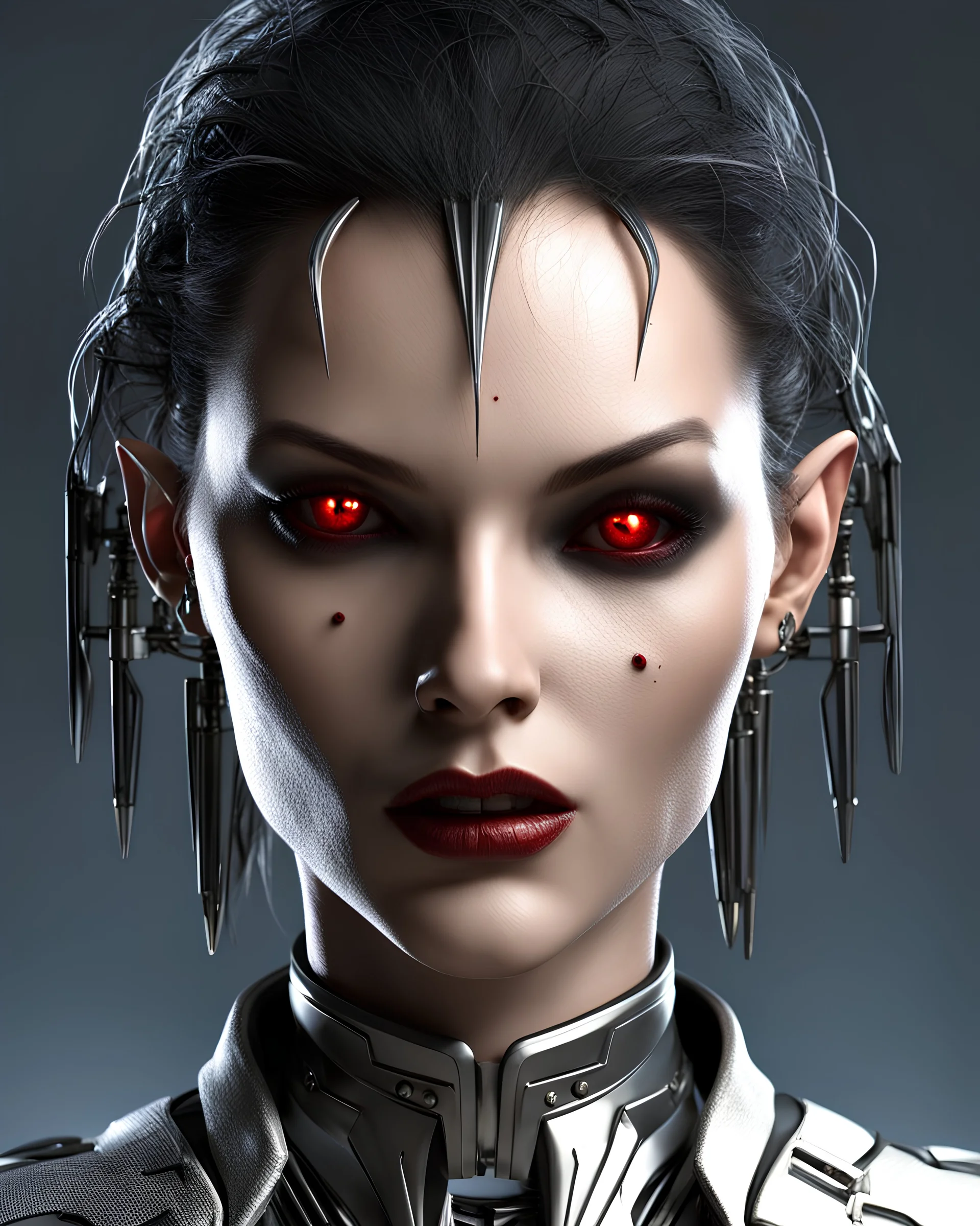 Cybernetic female vampire, photorealistic, dynamic lighting, sharp focus, shadowplay