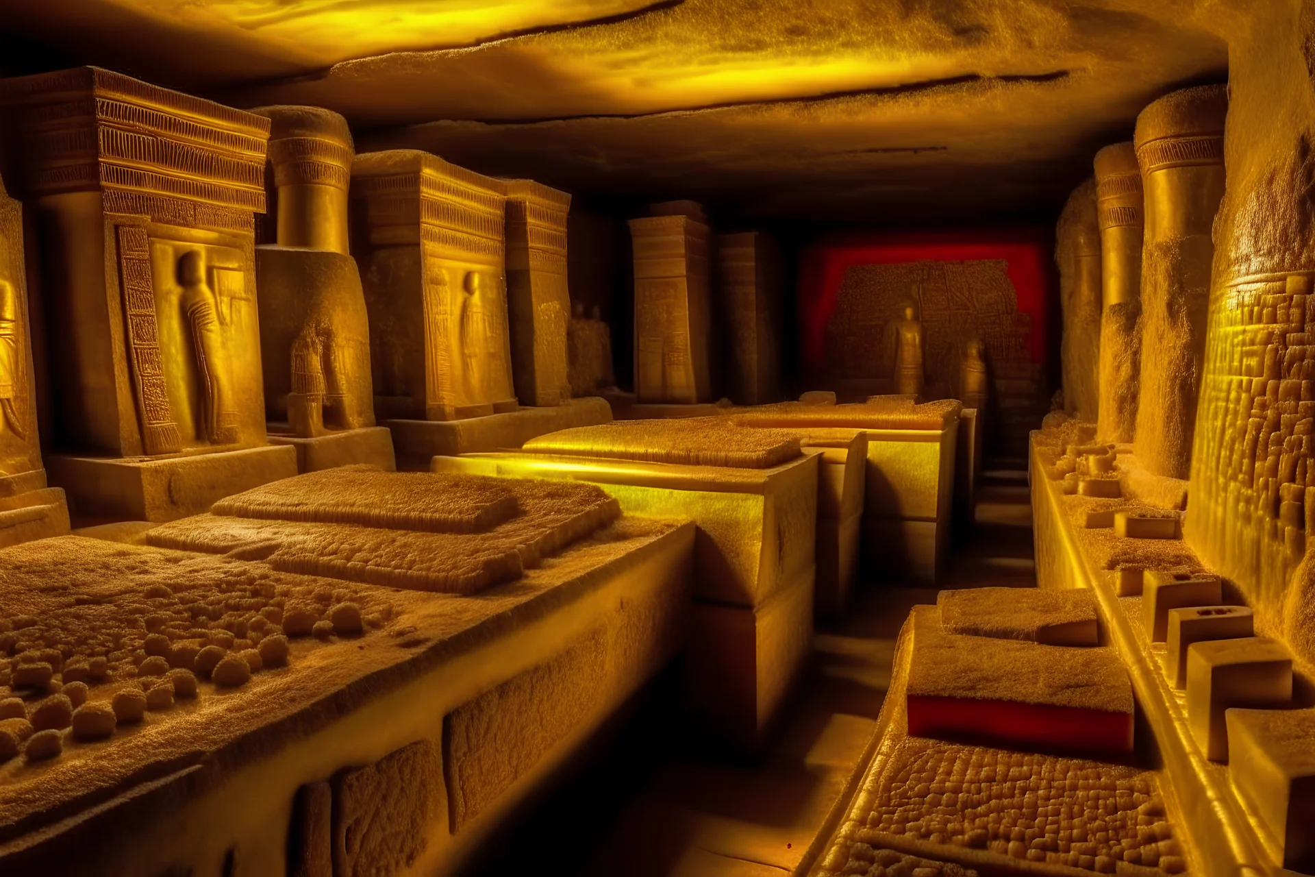 Tombs of kings of ancient civilization, many golden objects. pomp A huge splendor is the ancient Tomb of Kings in the depths of the earth