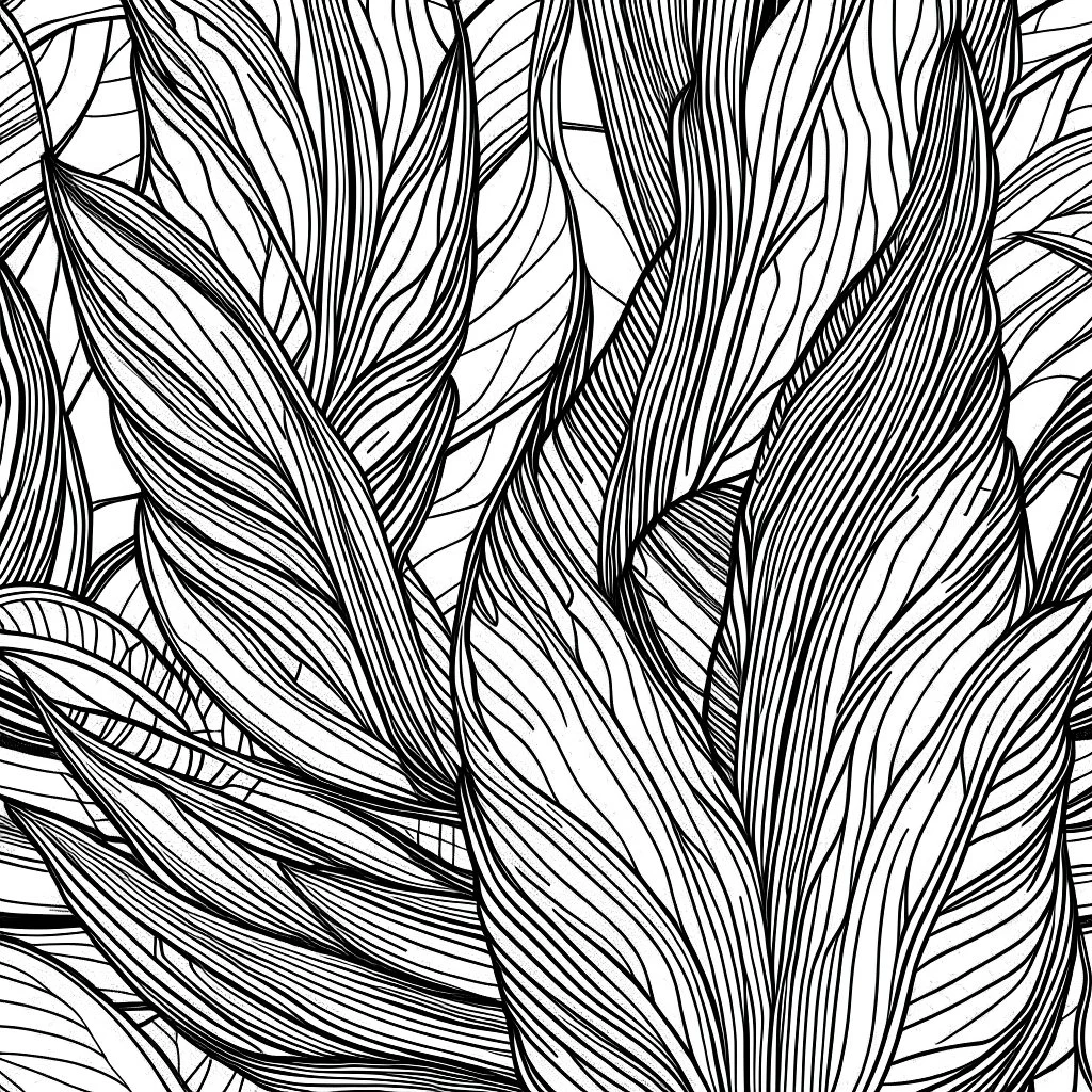 seamless banana leafs, wallpaper pattern, drawing in vector lines and same line weight. black lines