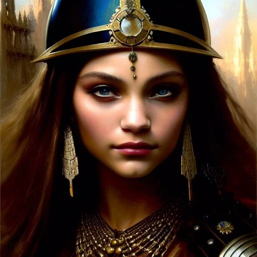 portrait beautiful face Maddie Ziegler , piercing. rounded face medieval metal armor balanciaga fashion clothe painting by gaston bussiere, greg rutkowski, yoji shinkawa, yoshitaka amano, tsutomu nihei, donato giancola, tim hildebrandt, oil on canvas, cinematic composition, extreme detail