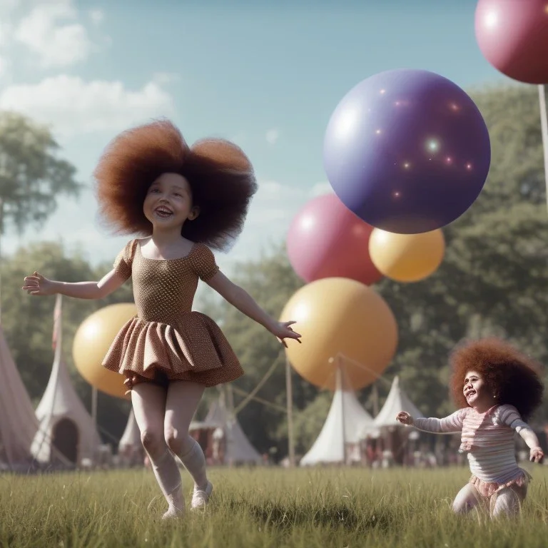 Ultra realistic circus scene. Sweet big hair monster. Child’s playing, smile, happy, color bubbles, smooth color, waist up view, Wes Anderson style, dark ambient, highly detailed, concept art, unreal engine 5, god rays, ray tracing, RTX, lumen lighting, ultra detail, volumetric lighting, 3d, finely drawn, high definition, high resolution.