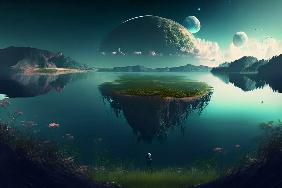 epic, cosmos, persons, big epic lake, planet, vegetation, hd