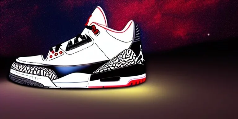 Jordan 3 sneaker in the space volumetric lighting