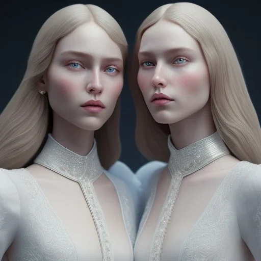 portrait of twin sisters, ultra-realistic, highly detailed, masterpiece, delicate detailed, sharp focus, insanely detailed, fantasy art, intricate detailed, elegant, fog, Special Lighting, Vibrant, color Scheme, unreal engine 5, trending on artstation