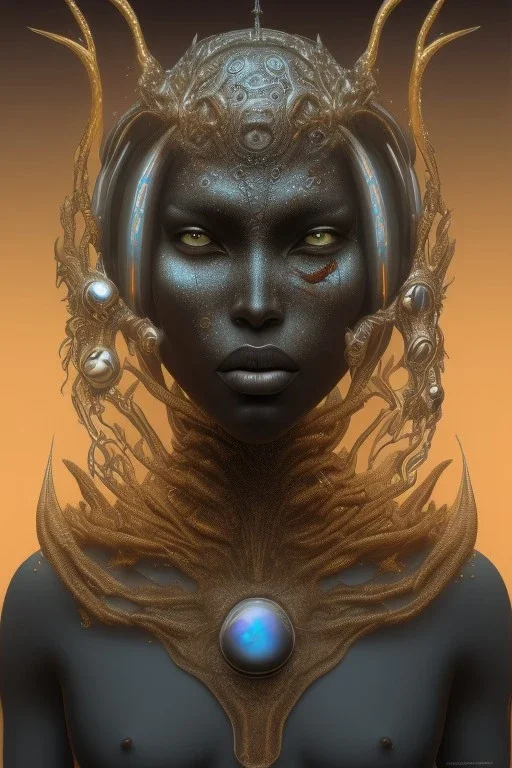 black African alien, cracks in the head, wicked, Asian eyes, crown, blood, 8k, finely detailed, photo realistic, Boris Vallejo style turquoise skull head gold dragon space alien rain skeleton silver helmet silver space suit spaceships