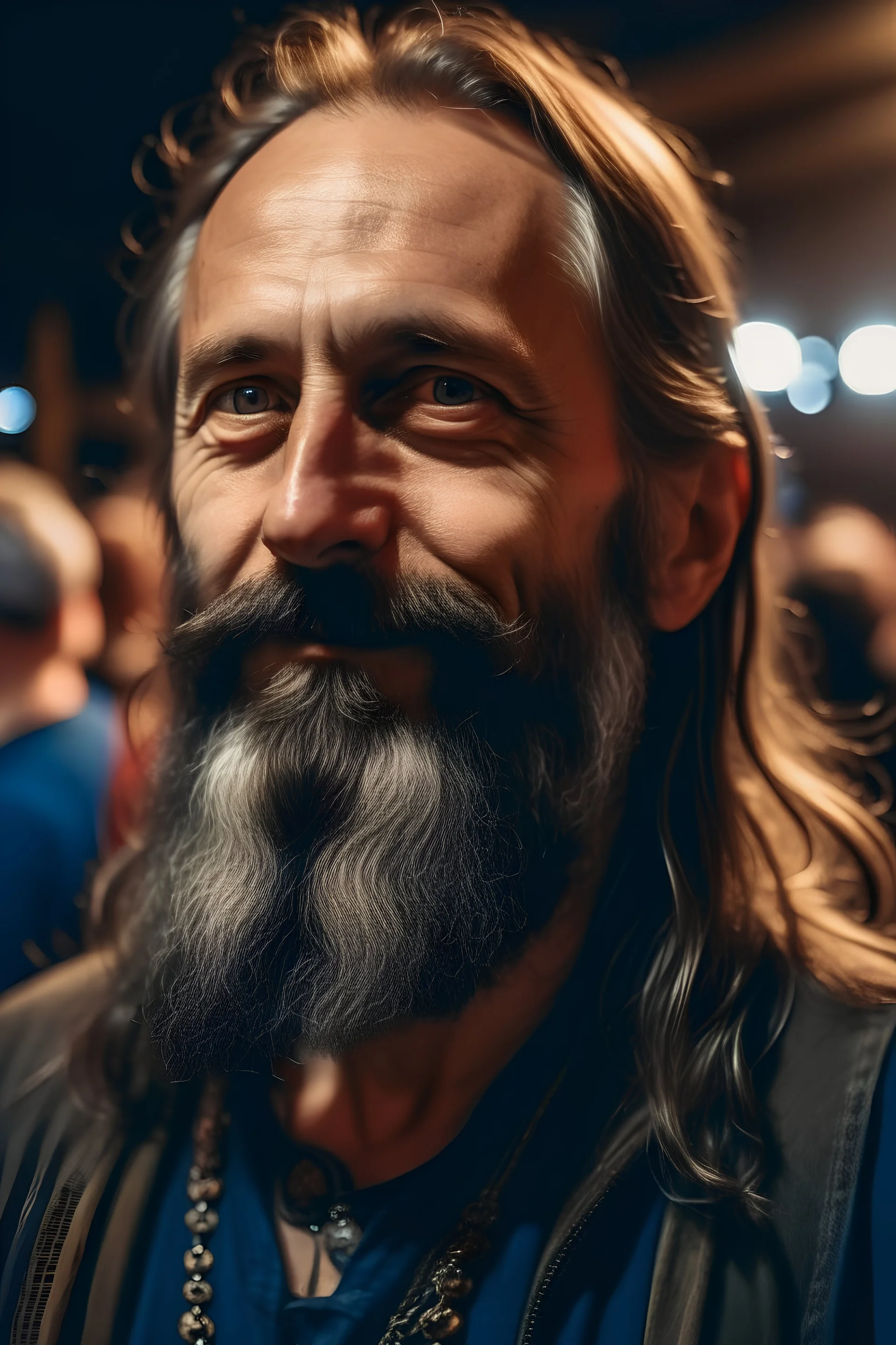 nice looking middelaged man with beard attending a heavy metal concert