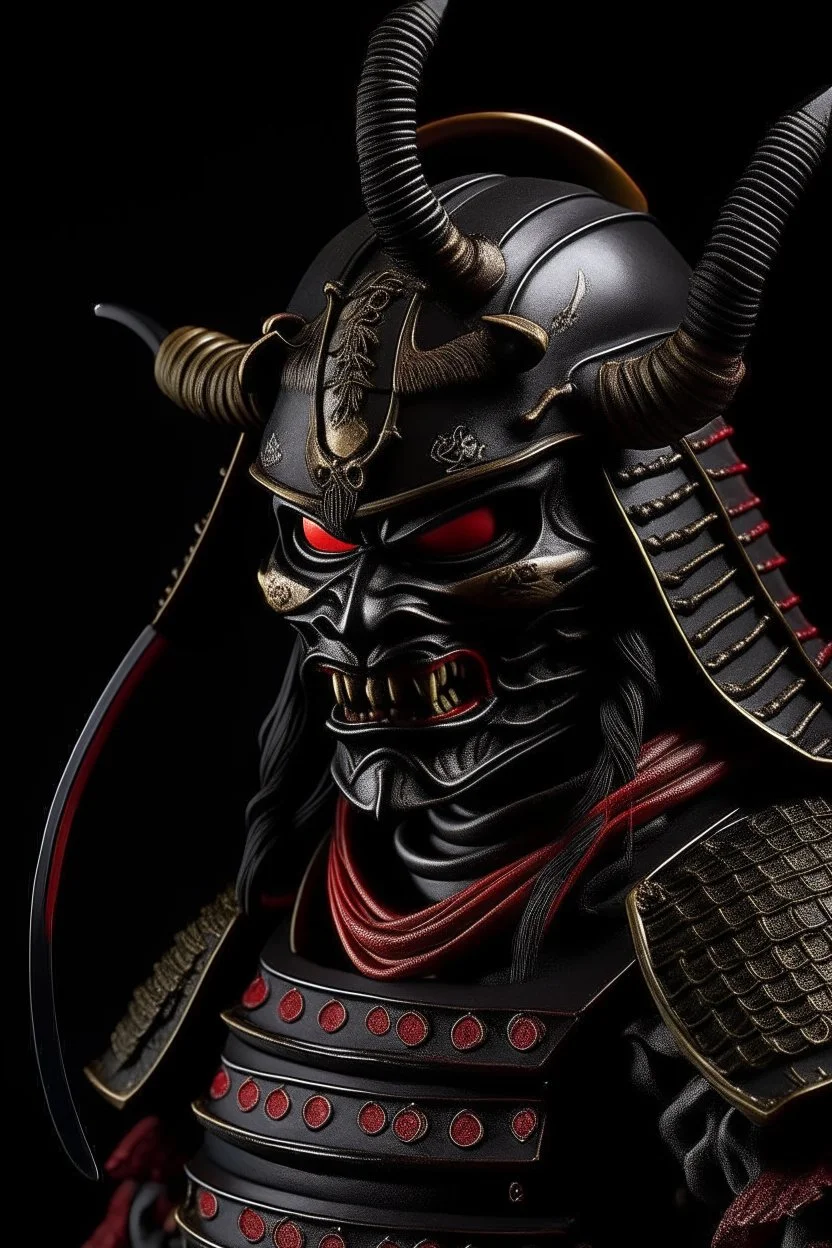 samurai with crescent moon helmet and oni samurai mask p