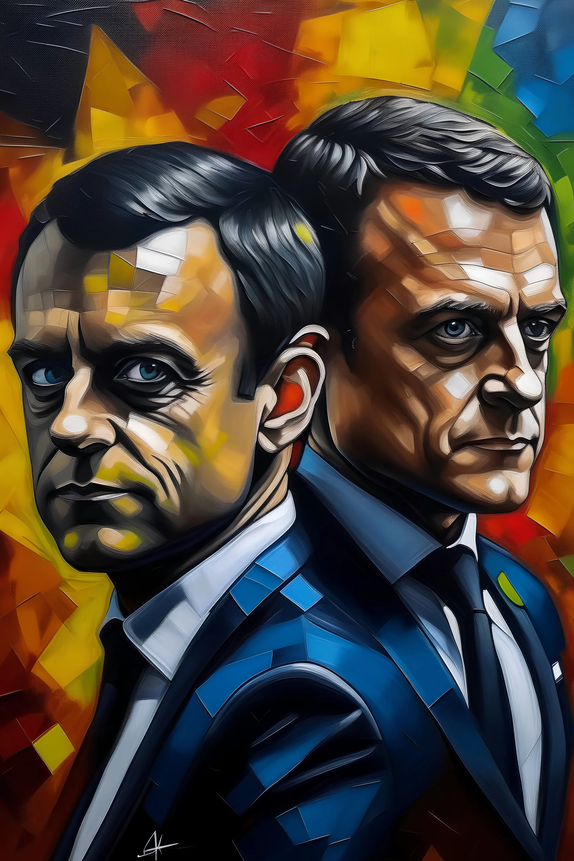 Dessine moi une tableau cubiste de Macron et de Darmanin