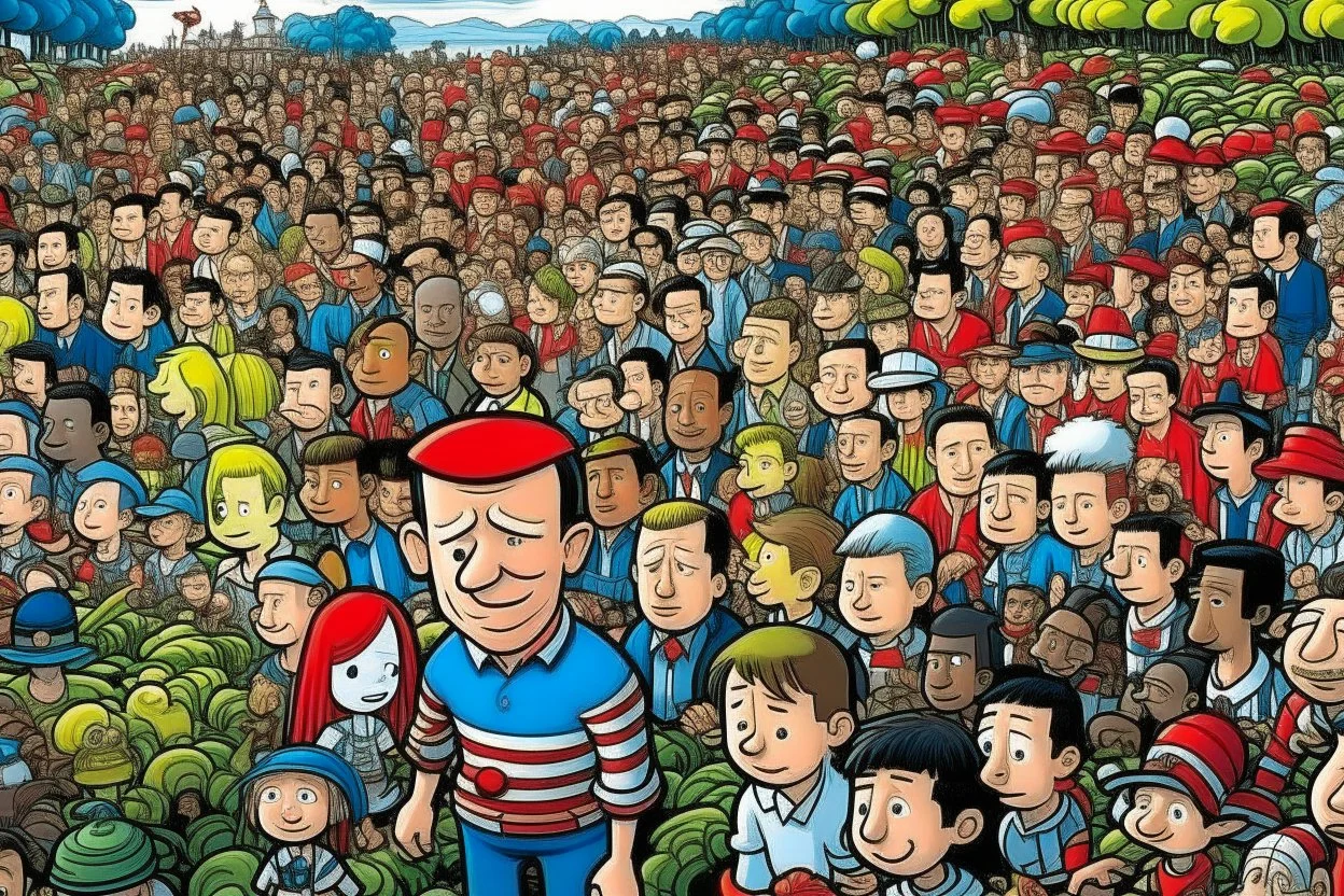 where's Wally but with elon musk big image city